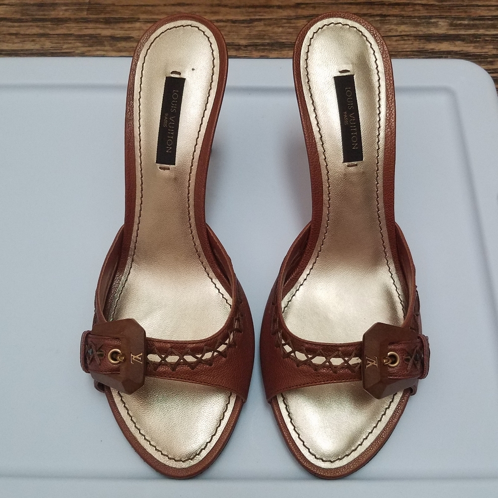 Louis Vuitton Wooden Buckle Heel Sandals
